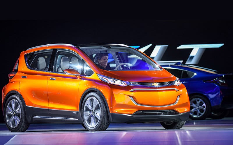 The Chevrolet Bolt EV concept vehicle makes its global debut Monday, January 12, 2015 at the North American International Auto Show in Detroit, Michigan. The Bolt EV concept is Chevrolet's vision for an affordable, long-range, all-electric vehicle designed to offer more than 200 miles of range - starting around $30,000. (Photo by Steve Fecht for Chevrolet)