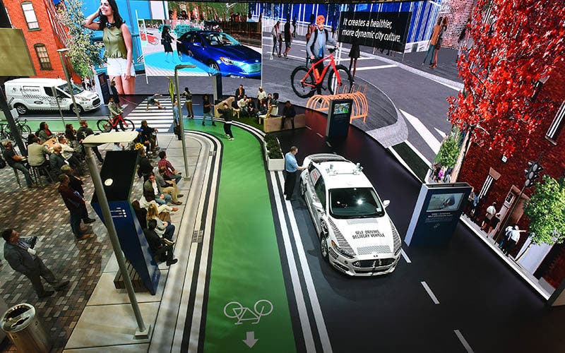 LAS VEGAS-January 09,2017--At CES 2018, Ford Motor Co. demonstrates its commitment to solve mobility challenges through a simulated living street, introducing how new smart vehicles and technologies will operate in a smart and connected world. Photo by: Sam VarnHagen