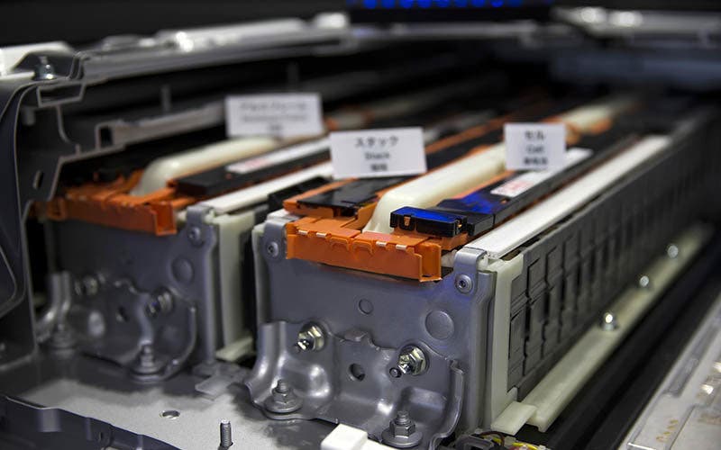 Lithium-ion batteries for Toyota Motor Corp.'s new Prius plug-in hybrid vehicle (PHV), known as Prius Prime in the U.S., is displayed at its sales launch at the National Museum of Emerging Science and Innovation in Tokyo, Japan, on Wednesday, Feb. 15, 2017. The Prius PHV/Prime is made in Japan and scheduled to begin sales in Europe and U.K. in March. Photographer: Tomohiro Ohsumi/Bloomberg