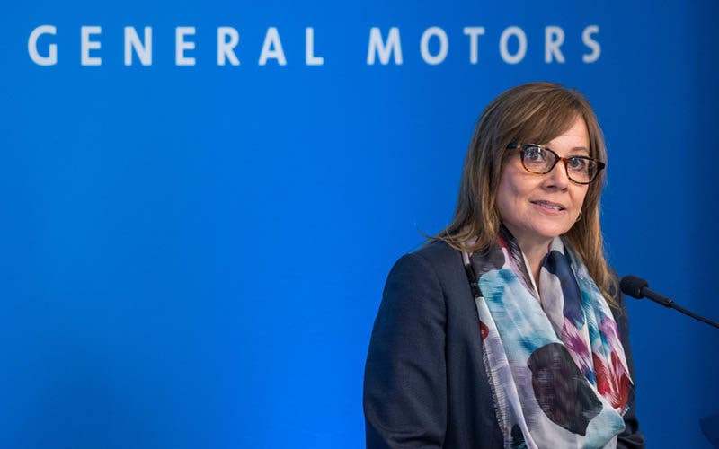 General Motors Chairman and CEO Mary Barra talks with media prior to the start of the 2018 General Motors Company Annual Meeting of Stockholders Tuesday, June 12, 2018 at GM Global Headquarters in Detroit, Michigan. (Photo by Steve Fecht for General Motors)
