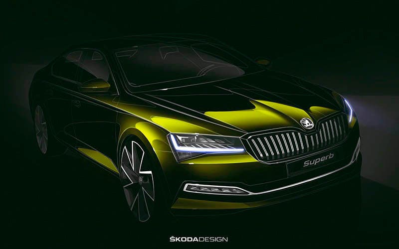 Primer boceto del nuevo Skoda Superb, que en la próxima generaciónañadirá una versión híbrida enchufable