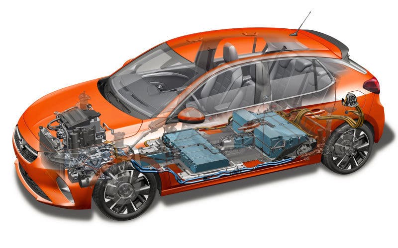 Componentes del sistema de tracción eléctrica del Opel Corsa-e