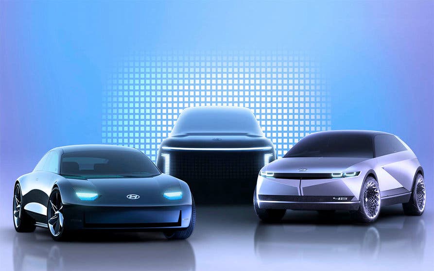 De izquierda a derecha los futuros coches eléctricos Ioniq 6, 7 y 5.