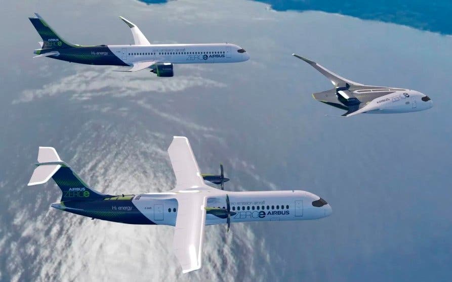 Los tres conceptos de Airbus que centran su razón de ser en el uso del hidrógeno.