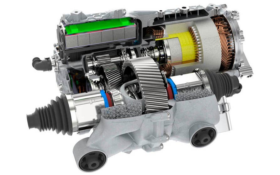 motor electrico y transmision en la carcasa 3d porsche