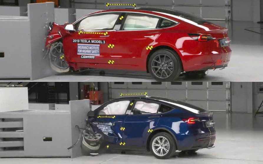 test de choque tesla model y tesla model 3 ihss