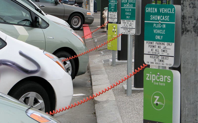 Three converted Prius Plug-In Hybrids charging at San Francisco City Hall