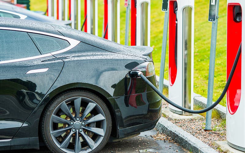 Electric Cars Battery Charging Station. Modern Transportation Technologies.