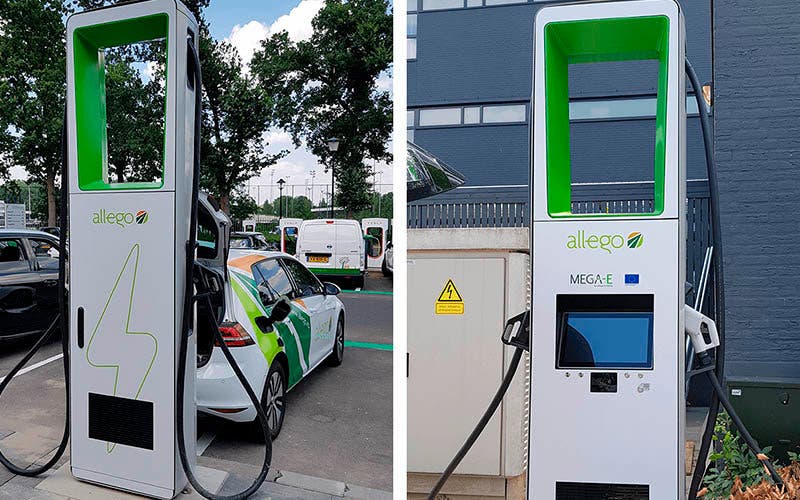 Puestos de recarga de 350 kW de MEGA-E en el Hotel Van der Valk en Eindhoven