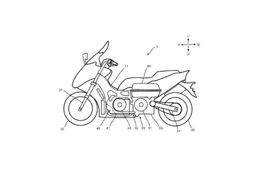 Imágenes de la patente de Yamaha sobre una moto híbrida.