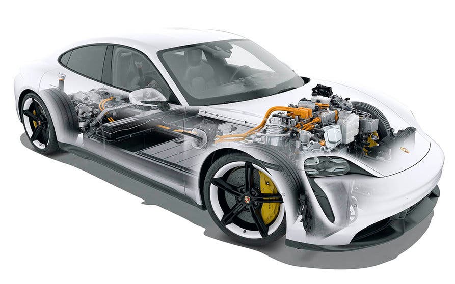 La plataforma eléctrica del Porsche Taycan sí trabaja con una tensión nominal de 800 V.
