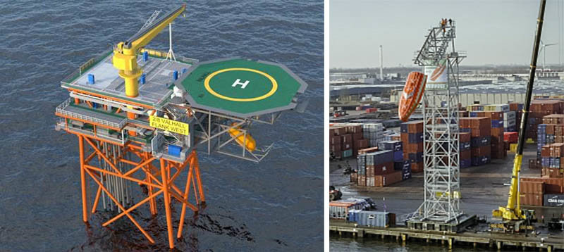 Los botes salvavidas de caída libre se instalan a gran altura en las plataformas petrolíferas