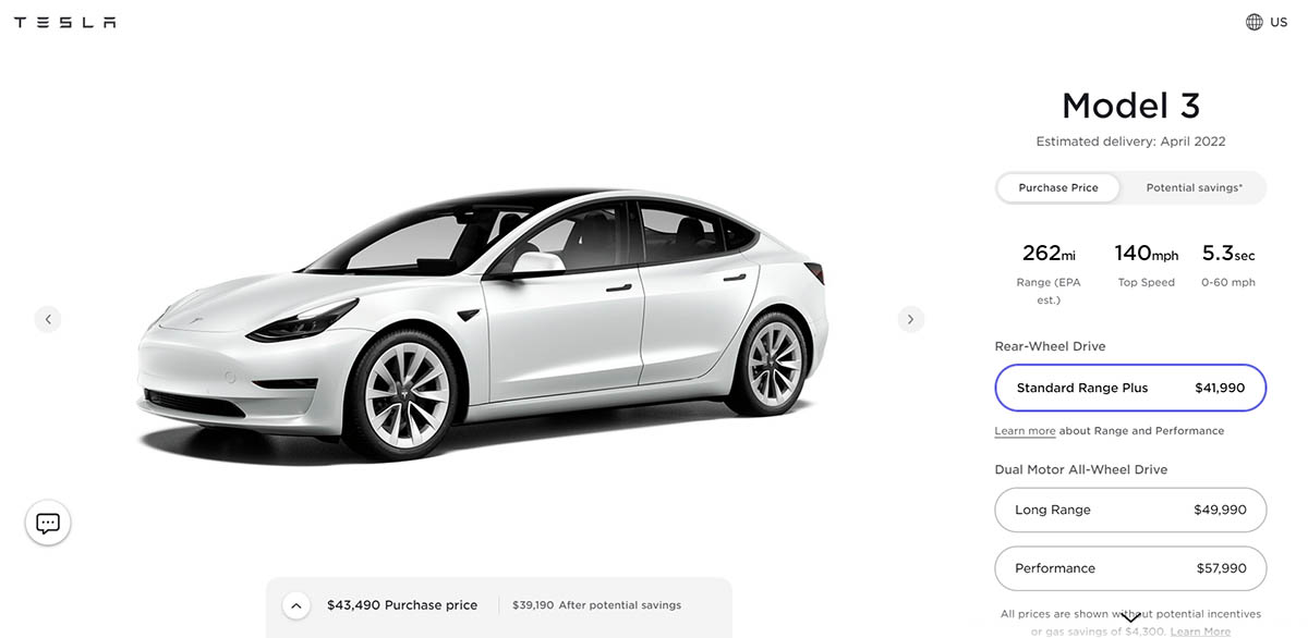 Precio Tesla Model 3 Standard range Plus Estados Unidos