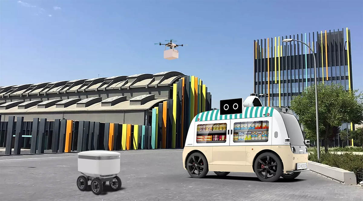 dron robot food track Madrid futuro sandbox villaverde vehiculos electricos autonomos reparto