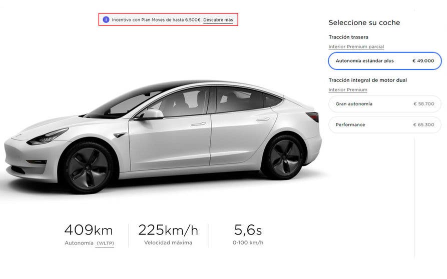  El Tesla Model 3 Estándar Plus recibirá la ayuda del Plan Moves 2020. 