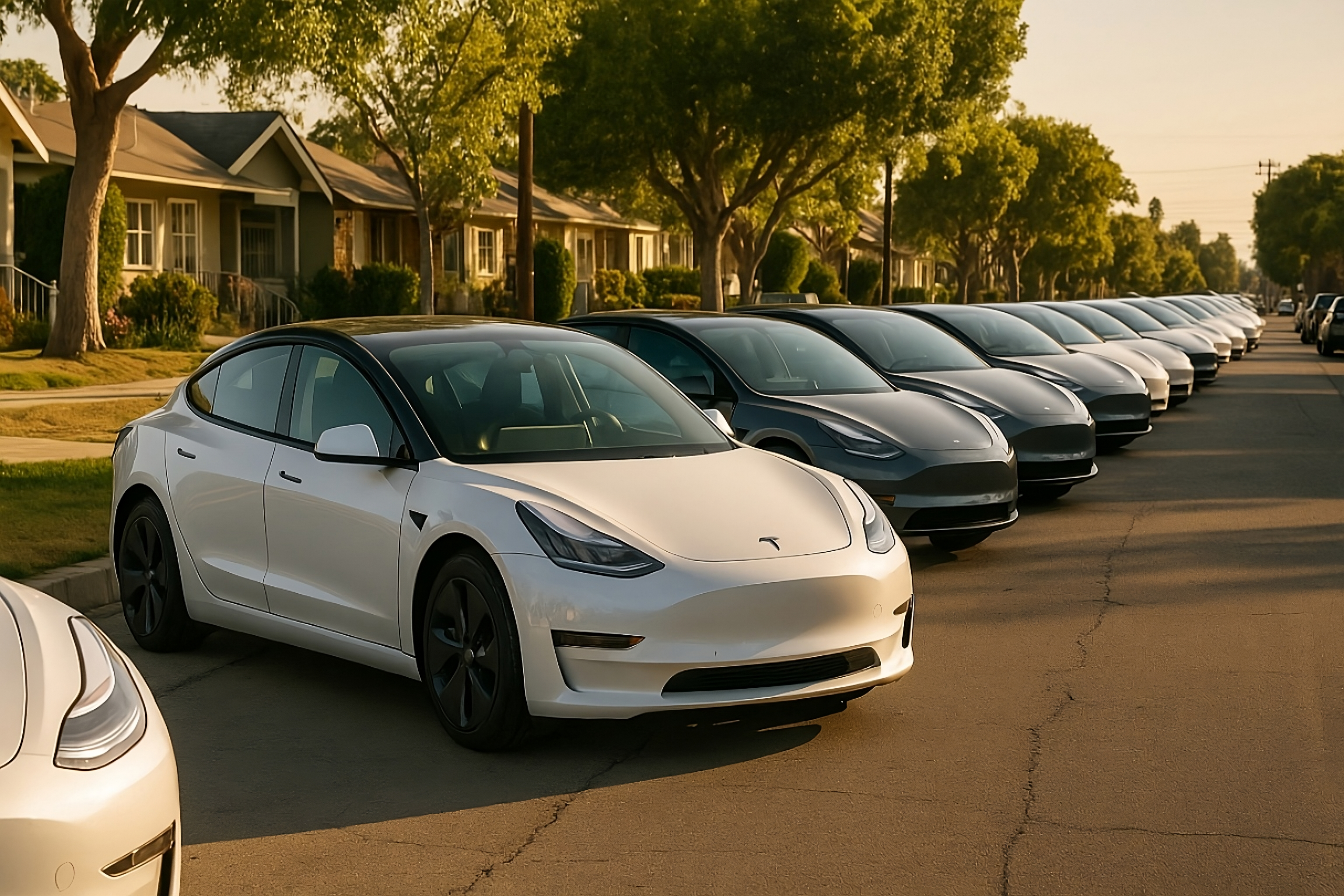 Tesla Model 3 aparcados en la calle