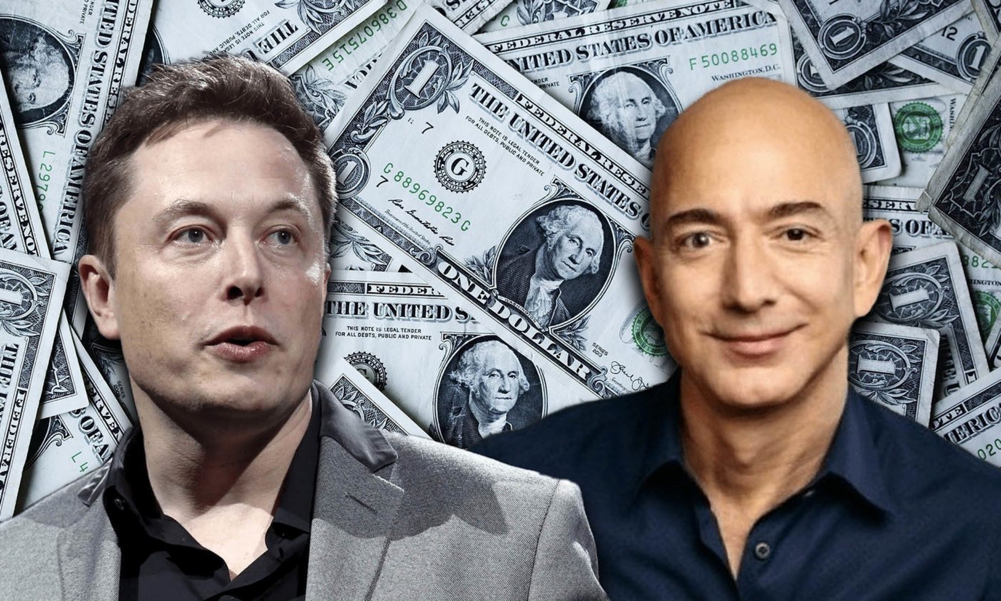 Elon Musk y Jeff Bezos son el primero y el tercer hombre más rico del mundo, respectivamente.