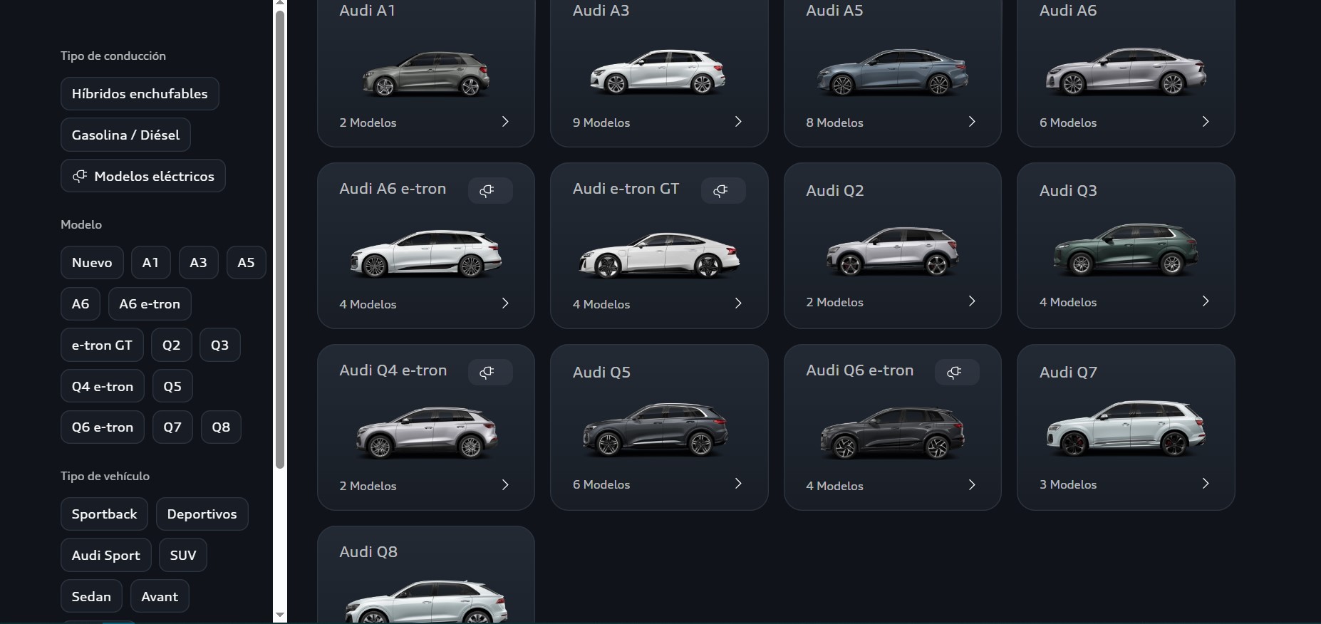 catalogo web oficial Audi España 1,7 L gasolina 125.770 € 32 años Audi retira España mejor híbrido enchufable