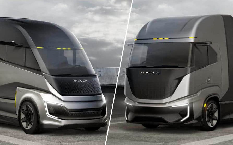  Nikola presenta sus dos nuevos camiones de hidrógeno: a la izquierda, Nikola Two FCEV Sleeper, a la derecha el Nikola Tre FCEV Cabover. 