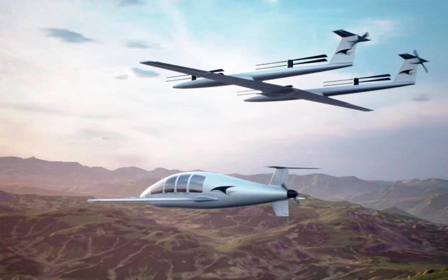  El sistema eVTOL de Talyn consta de dos aparatos: un avión eléctrico convencional aerodinámico y con gran autonomía y una plataforma eléctrica autónoma que se encarga de las maniobras de despegue y aterrizaje. Foto: Talyn Air. 