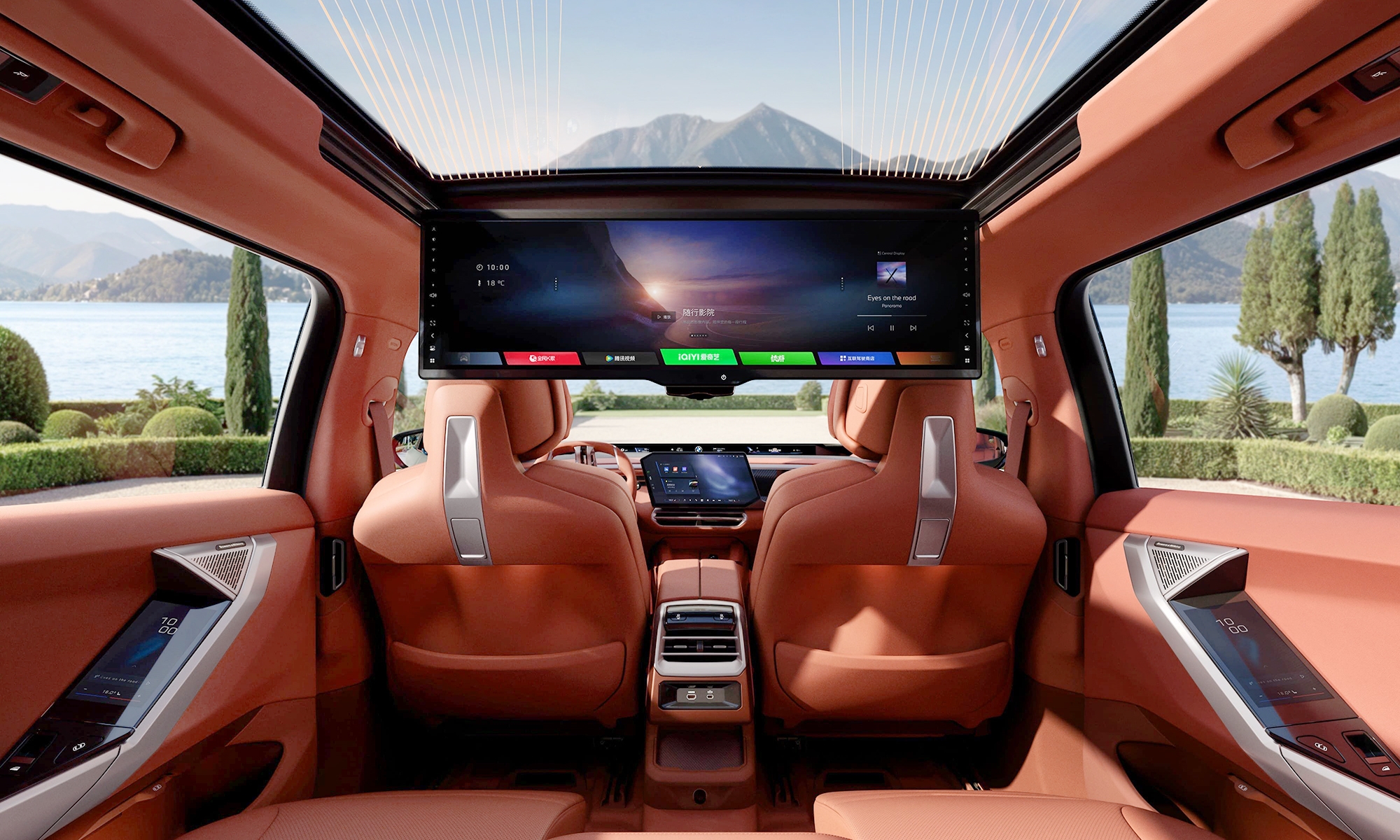 El BMW iX5 crece para el mercado chino e incluye hasta una pantalla de 8K colgada del techo.