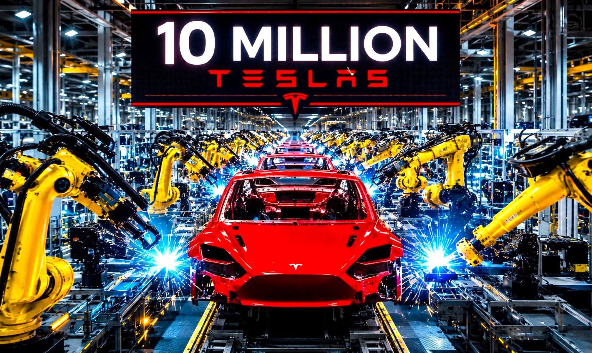 Tesla ha acelerado su producción y acaba de llevar a cabo un récord histórico, pero BYD ya la superó el año pasado. Imagen: ChatGPT.