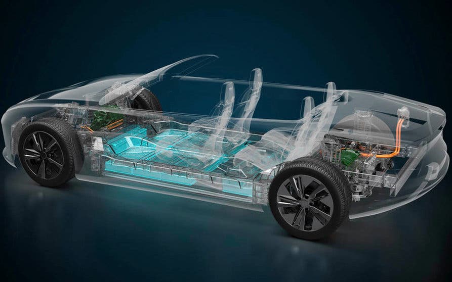  Plataforma eléctrica EVX de Williams Advanced Engineering e Italdesign para vehículos eléctricos premium, formada por una carcasa de batería estructural, y dos subchasis, delantero y trasero. 