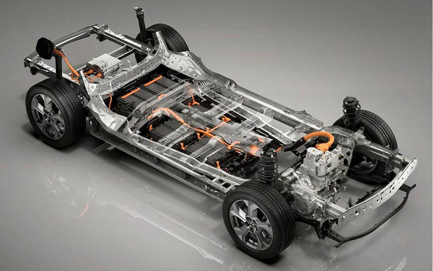  Mazda anuncia la plataforma Skyactiv EV Scalable Architecture para albergar modelos 100% eléctricos de diferente tipología y tamaño. En la imagen, la plataforma del Mazda MX30, compartida con la del CX-30. 