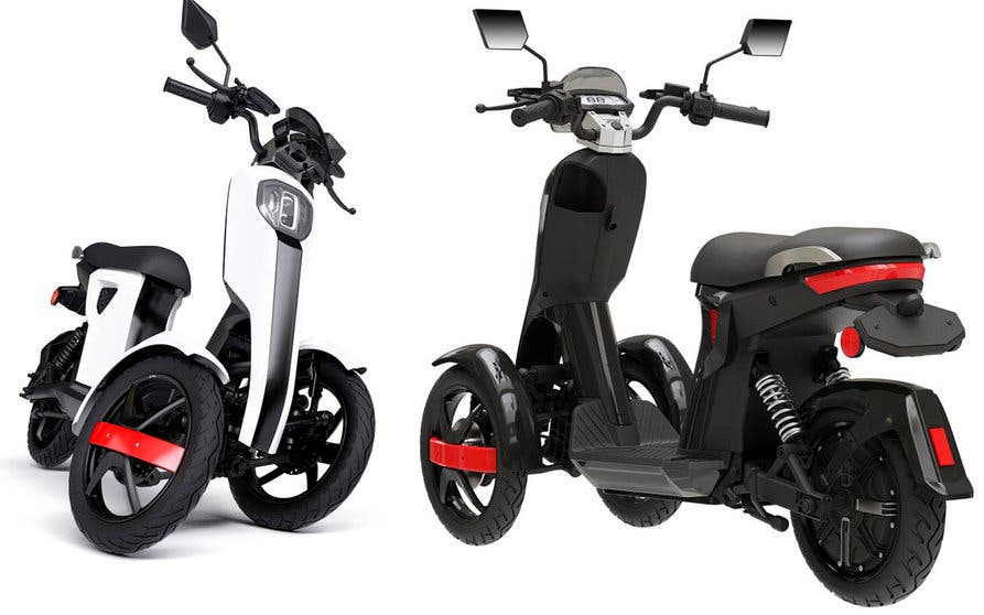  El Leaf D05 es un scooter eléctrico configurado como un triciclo inverso con dos ruedas en el eje delantero, suspensión independiente y un sistema de autoequilibrado. 