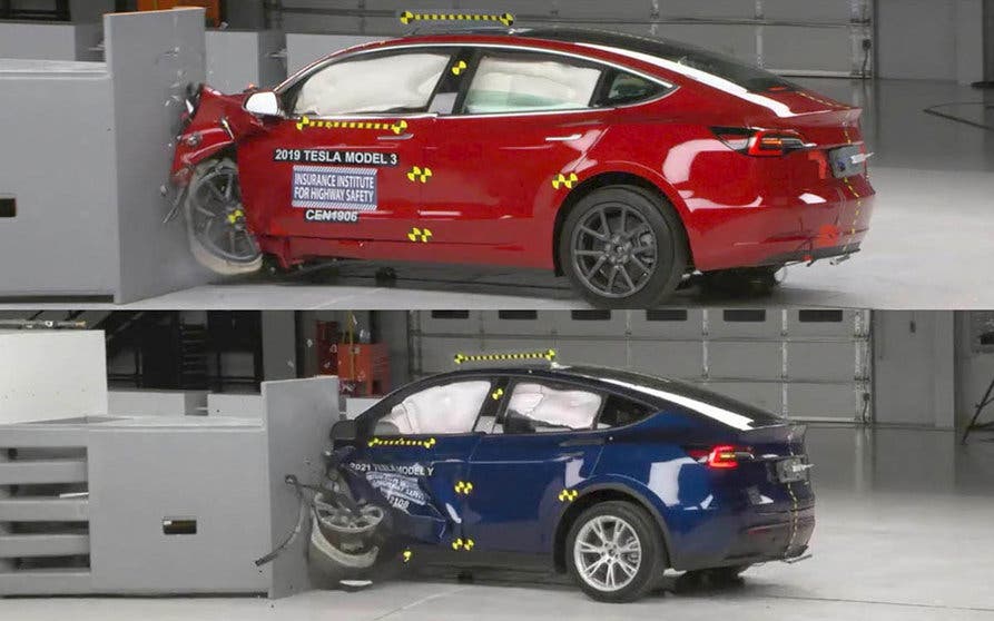  El Tesla Model Y obtiene mejores calificaciones de seguridad que el Tesla Model 3 en los test del IHSS. 