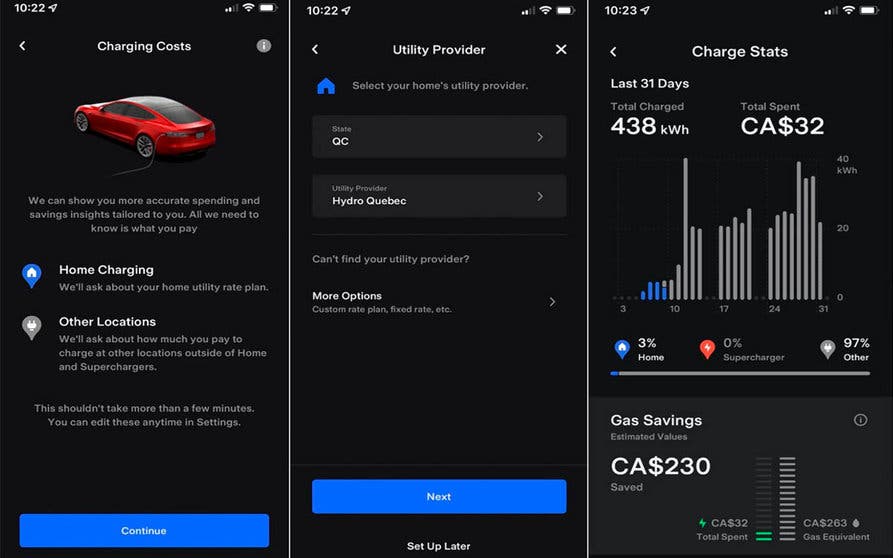  La nueva función incluida en la aplicación móvil de Tesla muestra las estadísticas de las recarga realizadas en el último mes. 