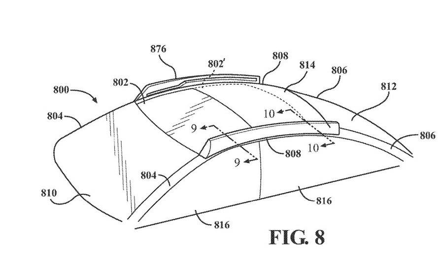  Patente de techo corredizo del Apple Car, con el que se puede variar la cantidad de luz que pasa al interior del habitáculo moviendo mediante un botón el panel que lo recubre. 