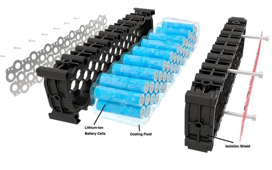  El sistema de refrigeración por inmersión de Xing Mobility emplea un refrigerante dieléctrico que es un aislante eléctrico con baja conductividad, duradero y seguro, para rodear todas las celdas de la batería Immersio X25. 