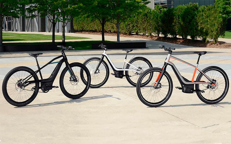  Las tres prototipos de bicicleta eléctrica de Harley-Davidson. 