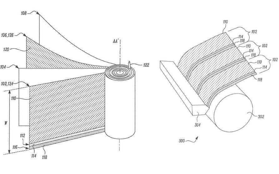  Patente de la nueva celda de batería de Tesla, que duplica el diámetro y prescinde de las pestañas que el cátodo y el ánodo utilizan para conectarse con la carcasa de la celda. 