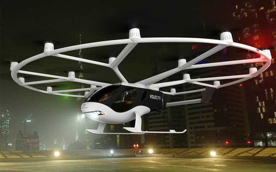  Prototipo de demostración del Volocopter, un taxi eléctrico volador de despegue y aterrizaje vertical (eVTOL) con tecnología de dron. 