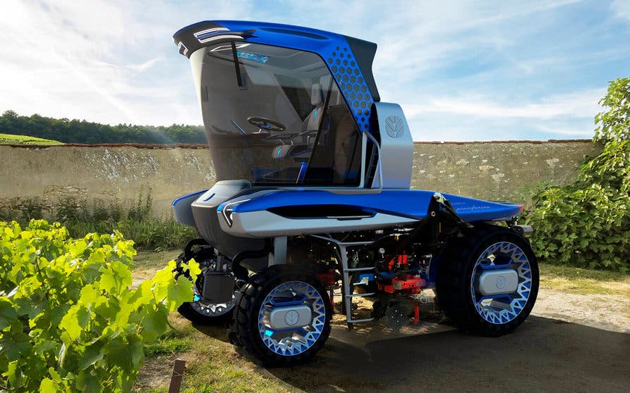  El tractor eléctrico Straddle Tractor Concept de New Holland, diseñado por Pininfarina, especialmente pensado para recoger la uva de los viñedos más selectos. 