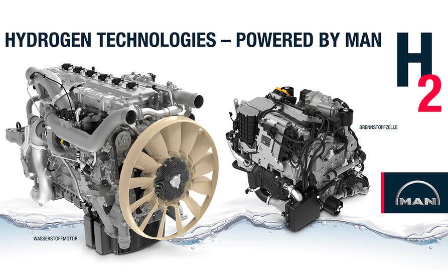  La hoja de ruta de MAN Truck&Bus contempla las baterías para alimentar sus camiones eléctricos de corta distancia y el hidrógeno para la pila de combustible, manteniendo los motores de combustión alimentados también por hidrogeno como tecnología puente. 