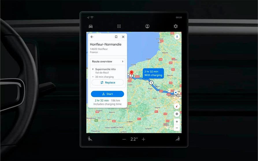 La aplicación de mapas integrada en el sistema operativo Android Automotive recibe actualizaciones relacionadas con los puntos de recarga que aparecen en los resultados de las búsquedas.