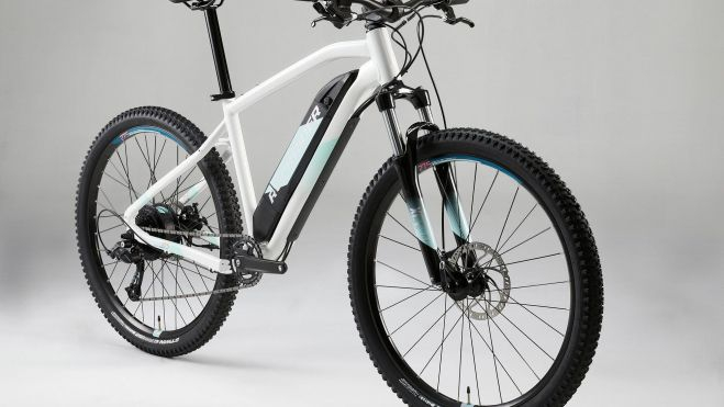 bicicleta electrica de montaa mujer 275 rockrider ebike st 100 blanco