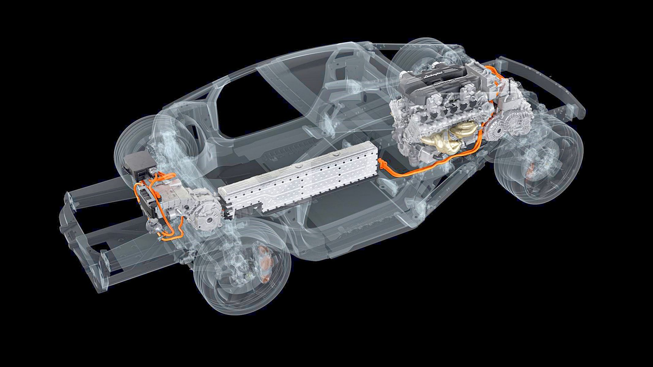 Esquema del nuevo sistema híbrido enchufable de Lamborghini.