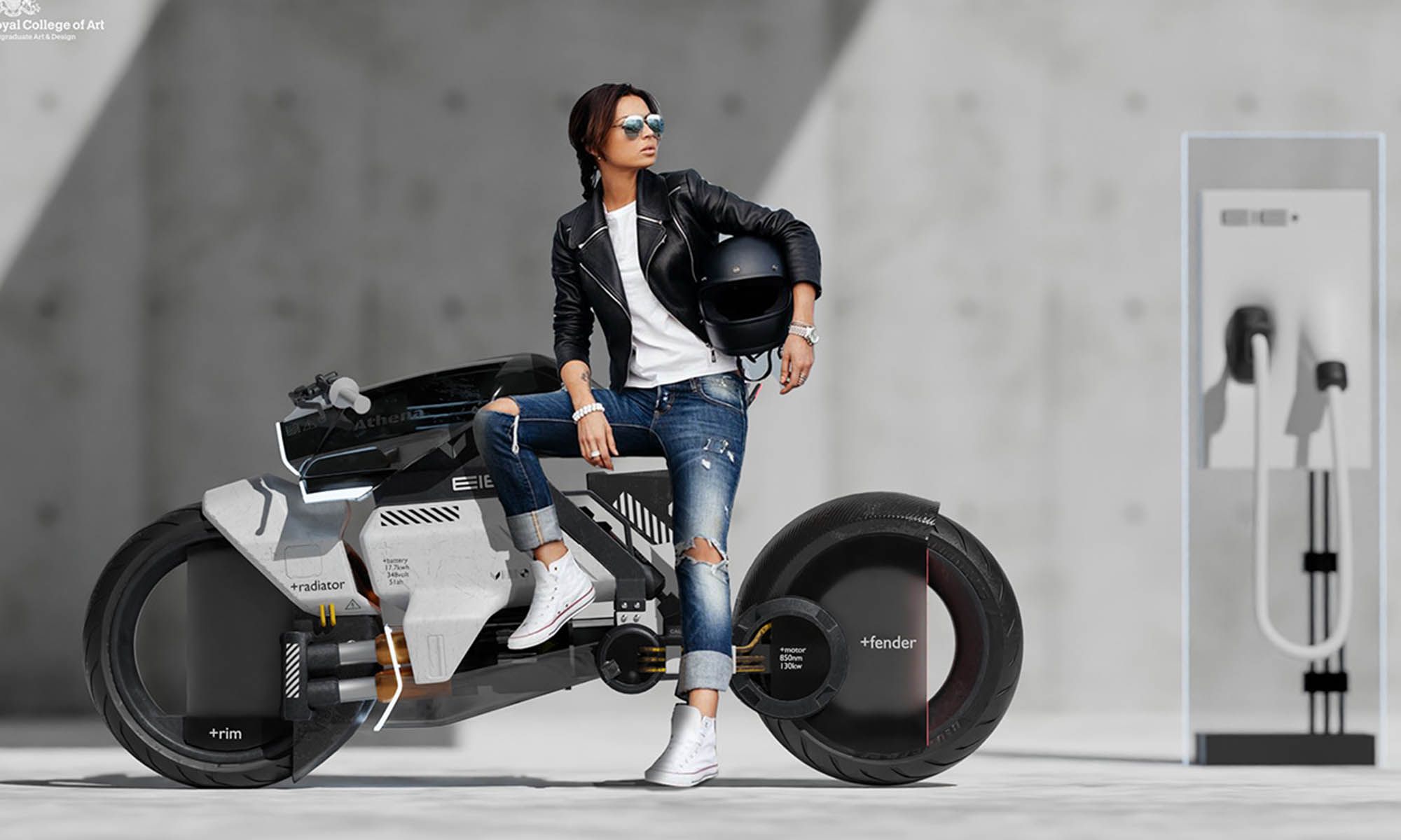 Athena es una motocicleta eléctrica cuya geometría se adapta a los motoristas de menor estatura.