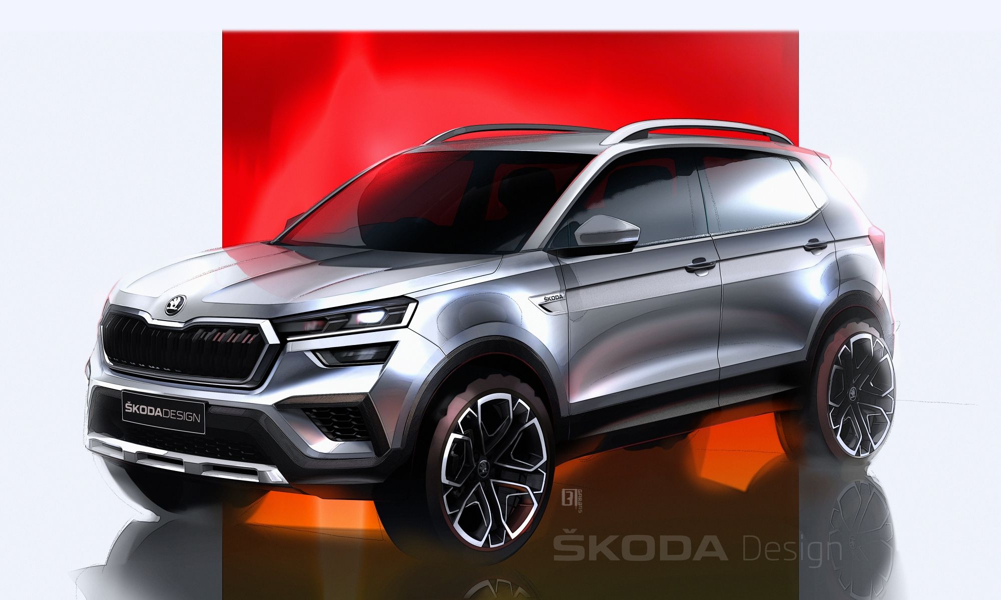 Boceto del Skoda Kushaq, un modelo que la marca fabrica en exclusiva para el mercado indio.