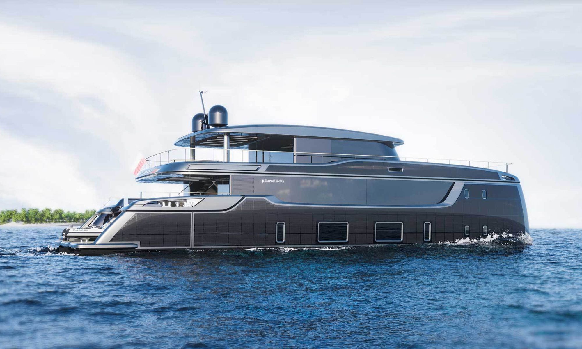 El Sunreef 33M Explorer Eco es un yate de lujo eléctrico que cuenta con una eslora de 33,4 metros.