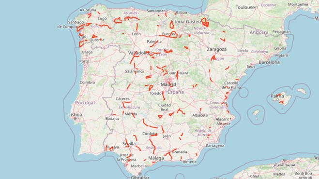 Este mapa refleja la ubicación de las rutas ciclistas seguras que hay en la geografía española. Este mapa refleja la ubicación de las rutas ciclistas seguras que hay en la geografía española.
