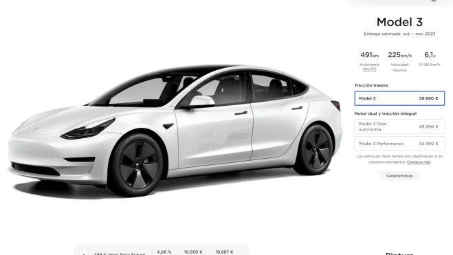 El configurador de Tesla en la web española anuncia un plazo mínimo de entrega de dos meses y un máximo de cinco para la versión Performance.