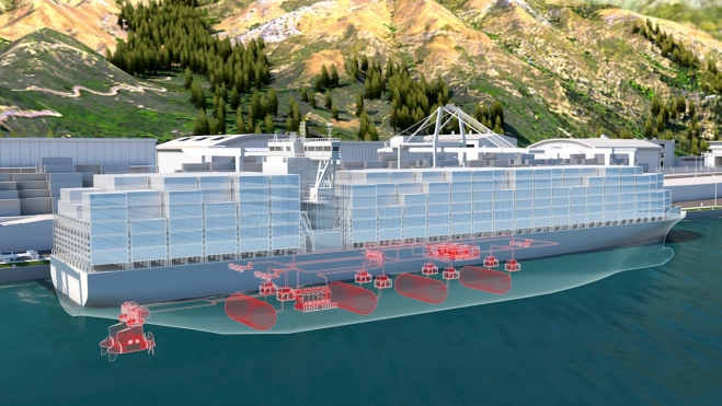 Concept illustration of a large vessel powered by fuel cells. Image credit ABB