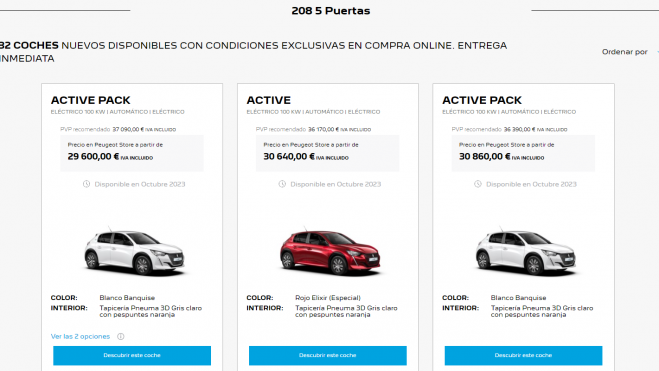 El Peugeot e 208 pre restyling está disponible desde 29.600 euros antes de ayudas.