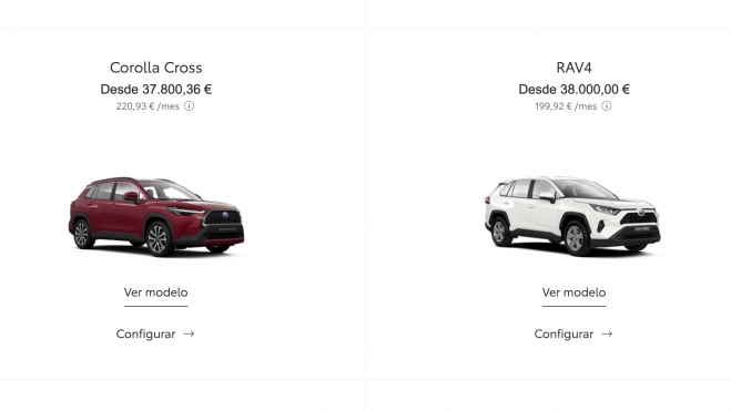 Tanto RAV4 como Corolla Cross tienen un precio idéntico, casi, en su versión de partida.