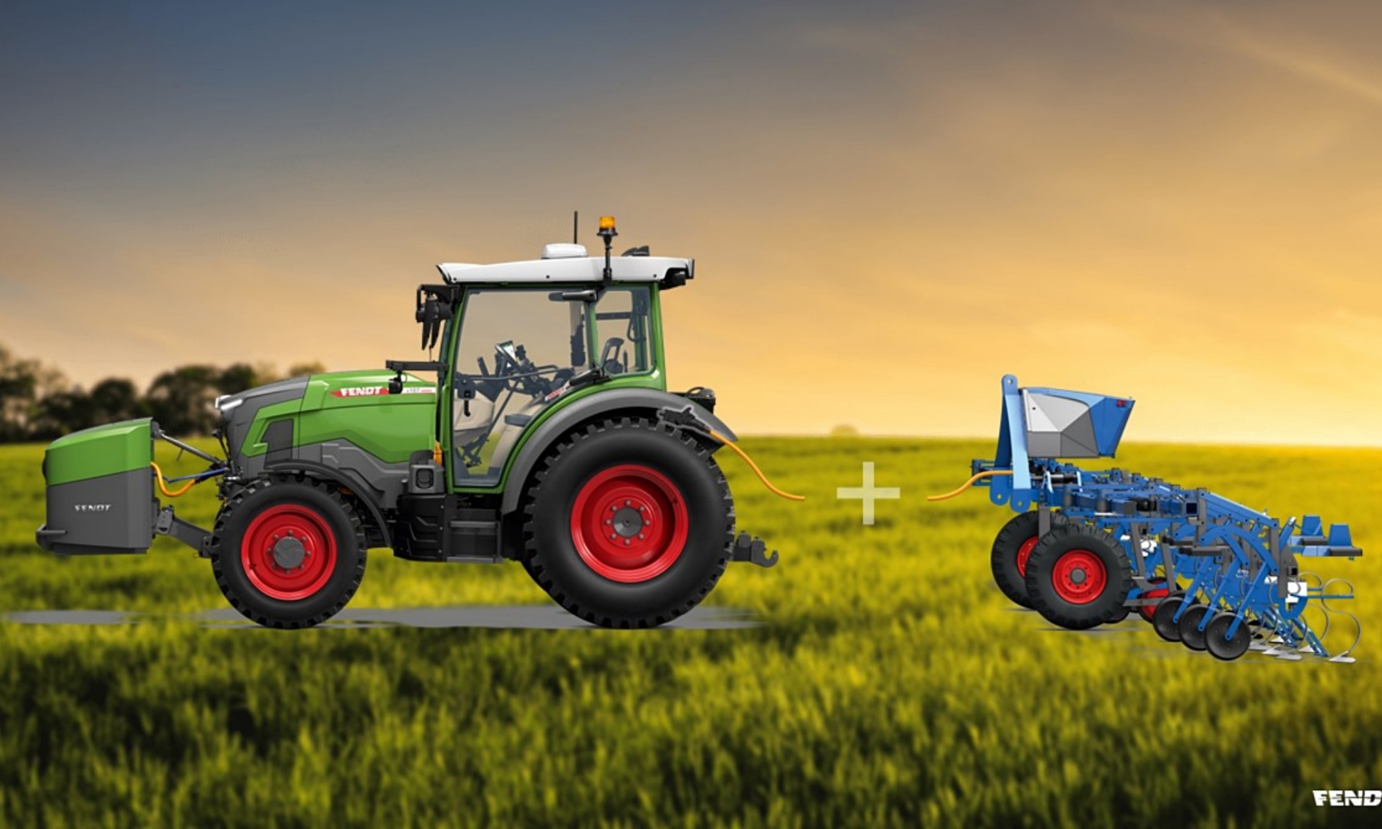 El tractor se combina con un apero también de accionamiento eléctrico.